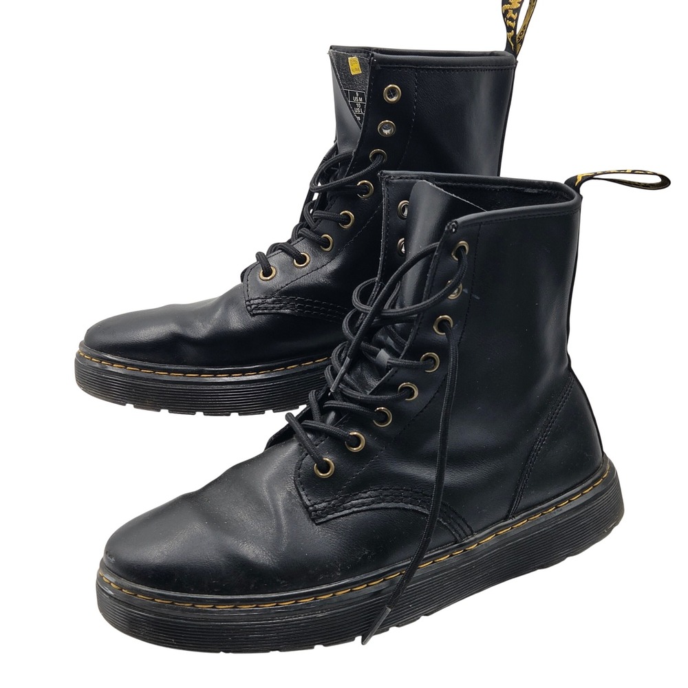 Dr. Martens Zavala Black Leather Combat Boots 8 Eye Lace Up Mens 9 Womens 10